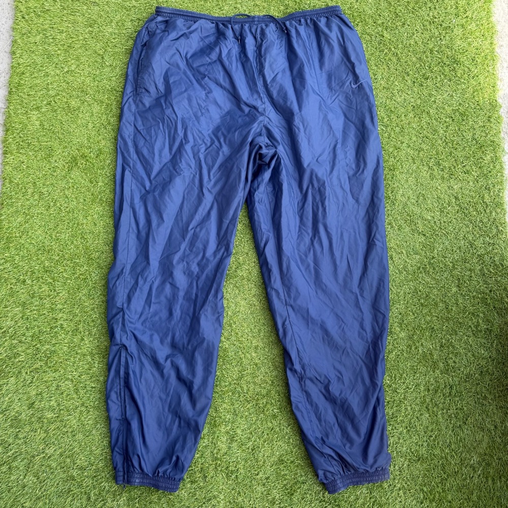 Vtg 90s Nike Nylon Track Pants Joggers Lined Mens Size XXL Navy Baggy Streetwear